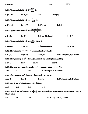 Kiểm tra trắc nghiệm 15 phút Hàm số lớp 10